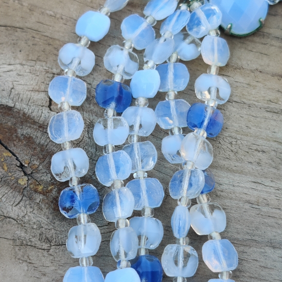 Vintage Western Germany Blue Givre Glass Necklace - Picture 3 of 10